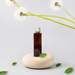 100ML AMBER SQUARE BOTTLE WITH WHITE+GOLD RING CAP