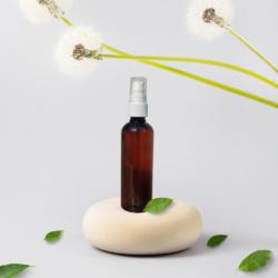 100ML AMBER ROUND BOTTLE WITH WHITE PUMP