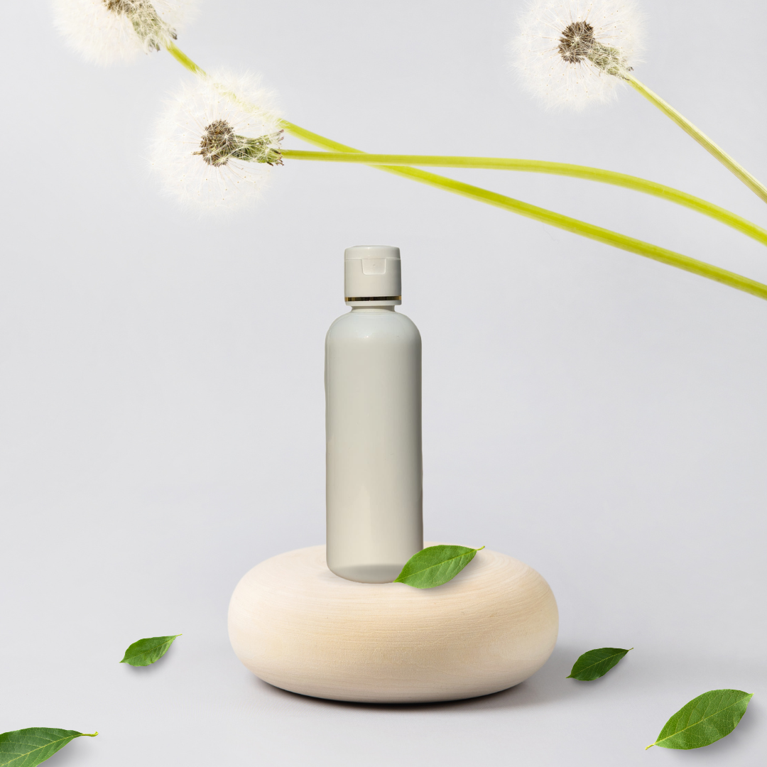 100ML WHITE ROUND BOTTLE WITH WHITE+GOLD RING CAP