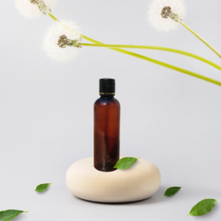 100ML AMBER ROUND BOTTLE WITH BLACK+GOLD RING CAP