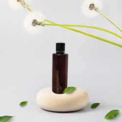 100ML AMBER CYLINDER BOTTLE WITH BLACK+GOLD RING CAP