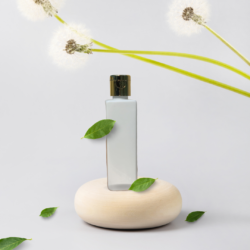 100ML WHITE  SQUARE BOTTLE WITH GOLD METALISEDISED CAP