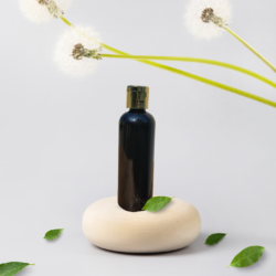 100ML BLACK ROUND BOTTLE WITH GOLD METALISEDISED CAP