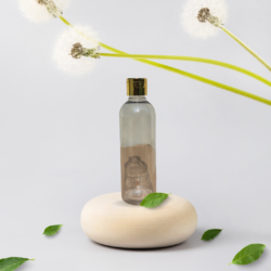 200ML CLEAR ROUND BOTTLE WITH GOLD METALISEDIZED CAP