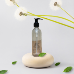 200ML CLEAR ROUND BOTTLE WITH BLACK DISPENSER