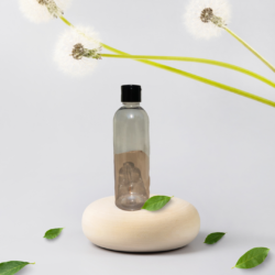 200ML CLEAR ROUND BOTTLE WITH BLACK CAP