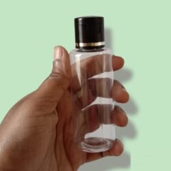 50ML CLEAR CYLINDER BOTTLE WITH BLACK+GOLD RING CAP