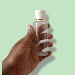 50ML CLEAR CYLINDER BOTTLE WITH WHITE+GOLD RING CAP