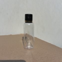 50ML CLEAR ROUND BOTTLE WITH BLACK+GOLD RING CAP