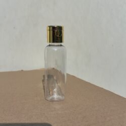50ML CLEAR ROUND BOTTLE WITH GOLD METALISED CAP