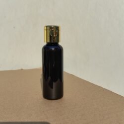 50ML BLACK ROUND BOTTLE WITH GOLD METALISED CAP