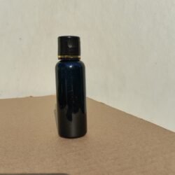 50ML BLACK ROUND BOTTLE WITH BLACK+GOLD RING CAP