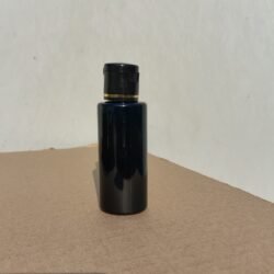 50ML BLACK CYLINDER BOTTLE WITH BLACK+GOLD RING CAP
