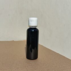 50ML BLACK ROUND BOTTLE WITH WHITE+GOLD RING CAP