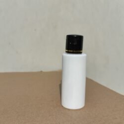 50ML CLEAR CYLINDER BOTTLE WITH BLACK+GOLD RING CAP