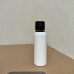 50ML WHITE ROUND BOTTLE WITH BLACK+GOLD RING CAP