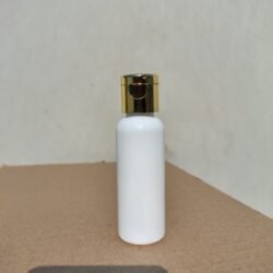 50ML WHITE ROUND BOTTLE WITH GOLD METALISED CAP