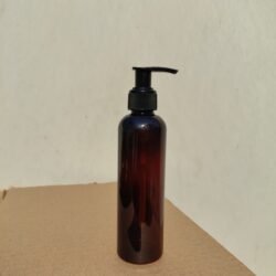 200ML AMBER  ROUND BOTTLE WITH BLACK DISPENSER