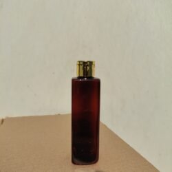 200ML AMBER  SQUARE BOTTLE WITH GOLD METALISEDIZED CAP