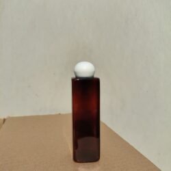 200ML AMBER  SQUARE BOTTLE WITH WHITE DOOM CAP