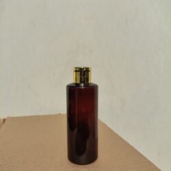 200ML AMBER  CYLINDER BOTTLE WITH GOLD METALISEDIZED CAP