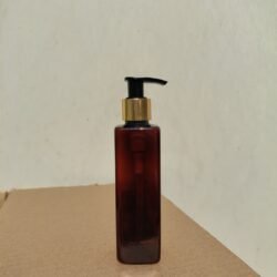 200ML AMBER  SQUARE BOTTLE WITH BLACK+GOLD SLEEVE DISPENSER