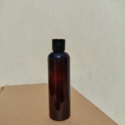 200ML AMBER  ROUND BOTTLE WITH BLACK CAP