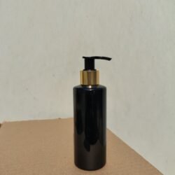200ML BLACK CYLINDER BOTTLE WITH BLACK+GOLD SLEEVE DISPENSER