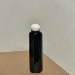 200ML BLACK ROUND BOTTLE WITH WHITE DOOM CAP