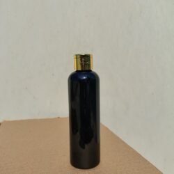 200ML BLACK ROUND BOTTLE WITH GOLD METALISEDIZED CAP