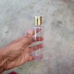 100ML CLEAR CYLINDER BOTTLE WITH GOLD METALISEDISED CAP