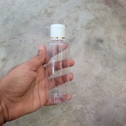 100ML CLEAR CYLINDER BOTTLE WITH WHITE+GOLD RING CAP