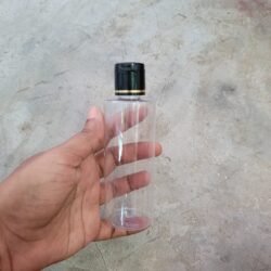 100ML CLEAR CYLINDER BOTTLE WITH BLACK+GOLD RING CAP