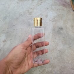 100ML CLEAR  SQUARE BOTTLE WITH GOLD METALISEDISED CAP