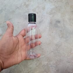 100ML CLEAR ROUND BOTTLE WITH BLACK CAP