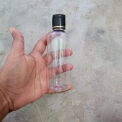 100ML CLEAR ROUND BOTTLE WITH BLACK+GOLD RING CAP